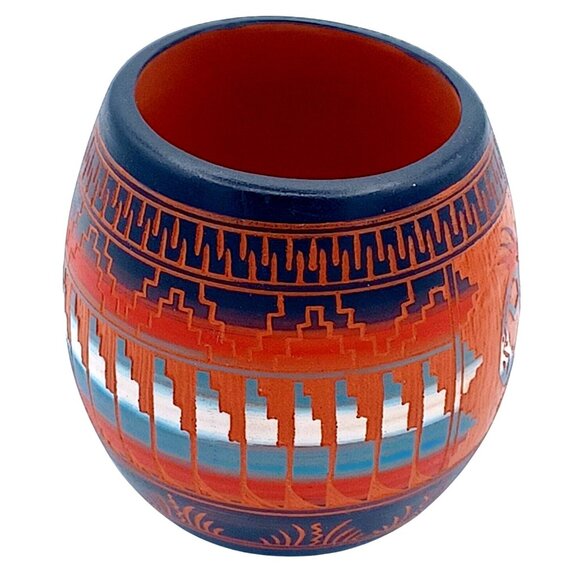 Handmade Navajo Handpainted & Etched Pottery Vase Or Candle Holder Signed E.B. W - Picture 7 of 8